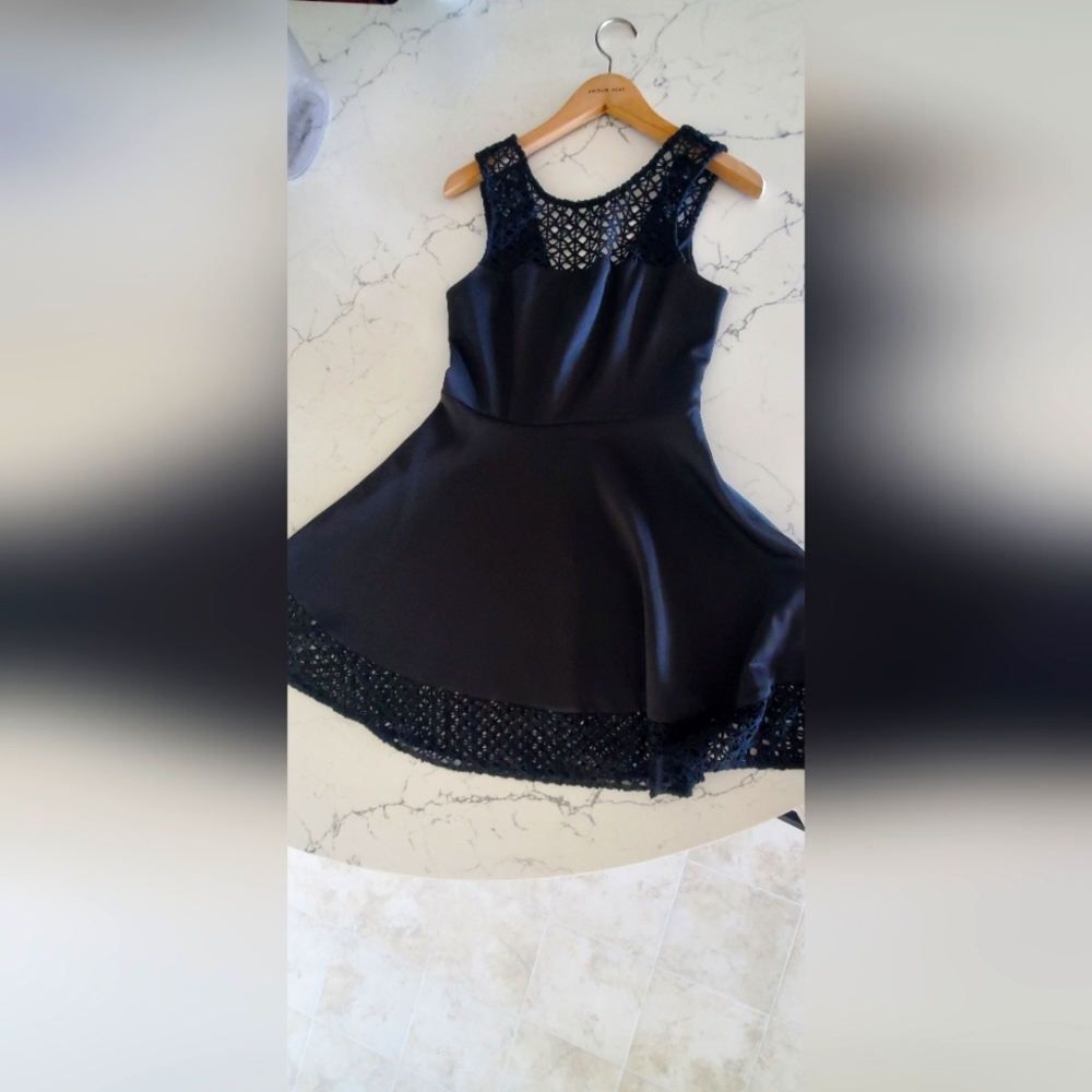 Black fit and flare City studios Dress with illusion embroidery